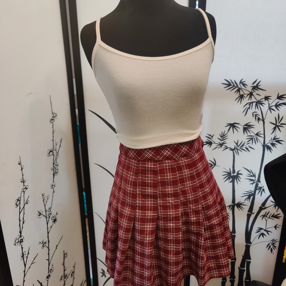 H&M Red Plaid Mini Skirt And Tank Set